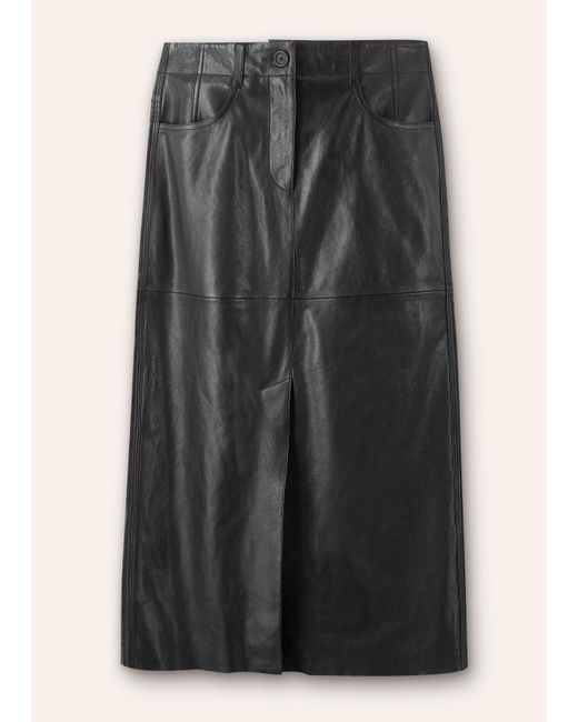 ME+EM Black Leather Midi Skirt
