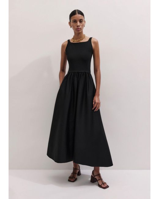 ME+EM Black Boat Neck Fit And Flare Maxi Dress + Tie