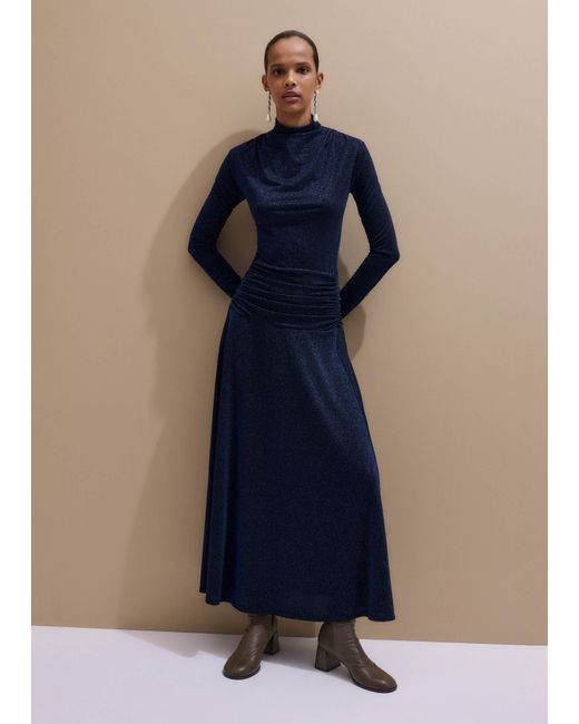 ME+EM Blue Metallic Draped Cowl Neck Maxi Dress