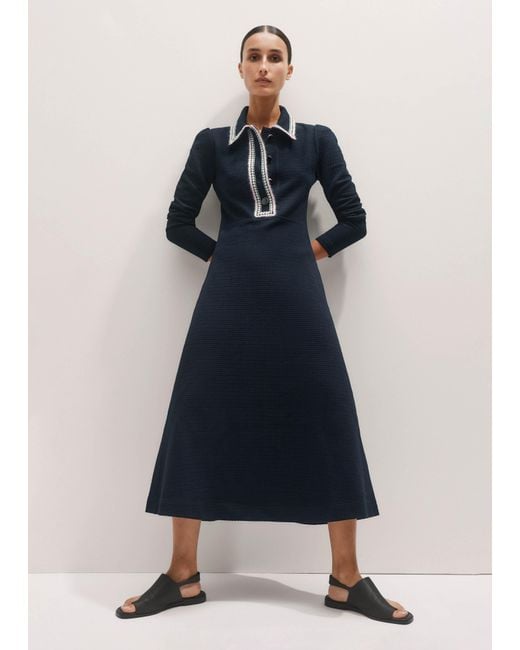 ME+EM Blue Crochet Trim Fit And Flare Midi Dress