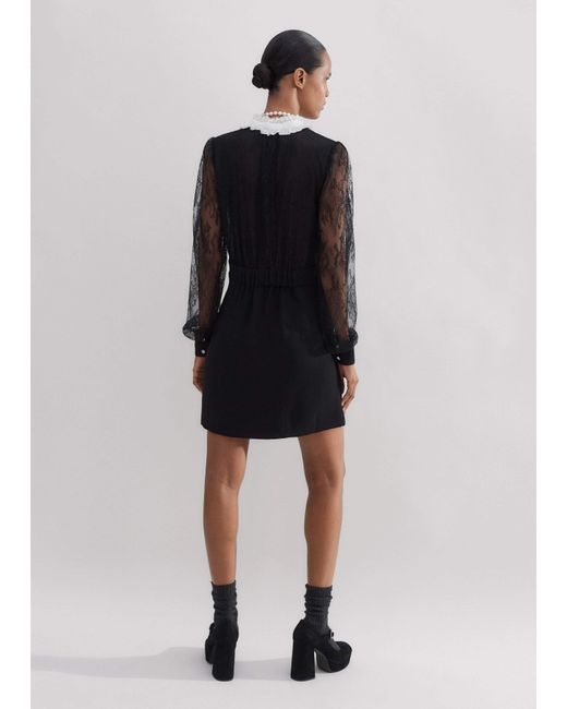 ME+EM Black Monochrome Lace Detail Mini Dress/Light Cream