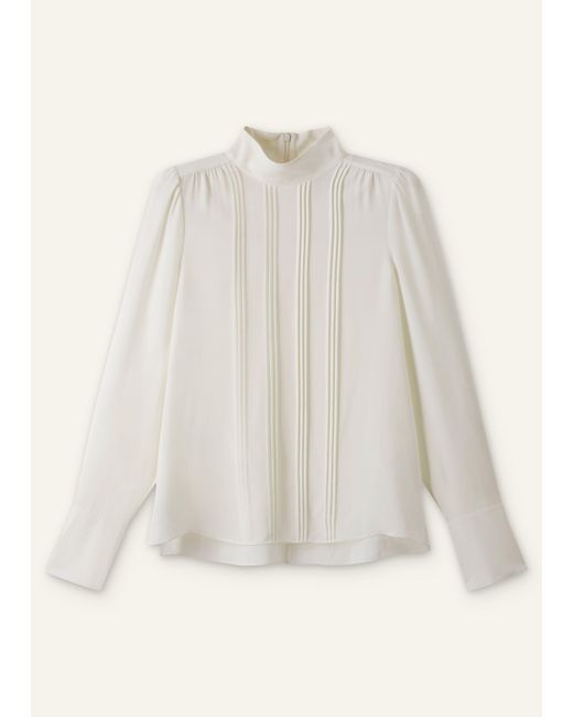 ME+EM Natural Silk Am-Pm High Neck Top + Embellished Collar