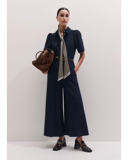 ME+EM Blue Wide Leg Cropped Jumpsuit + Belt