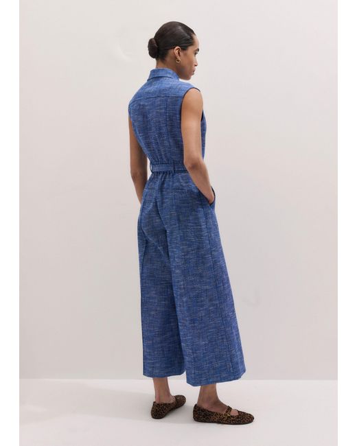 ME+EM Blue Texture Wide Leg Cropped Jumpsuit