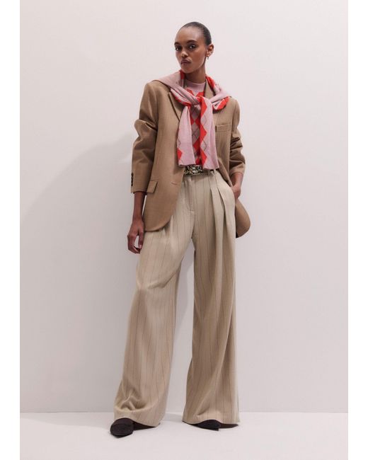 ME+EM Brown Wide Leg Double Pleat Pinstripe Trouser