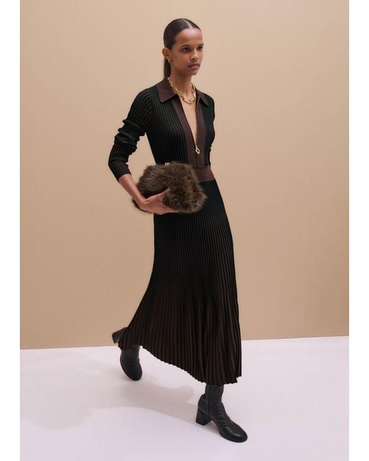 ME+EM Natural Collared Contrast Panel Maxi Dress