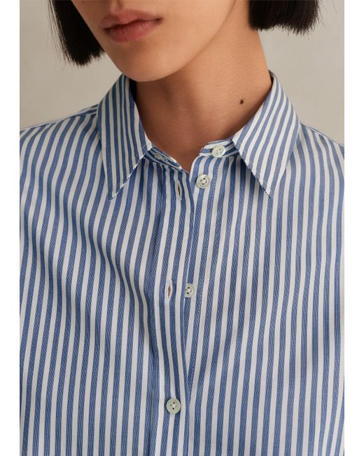 ME+EM Blue Cotton Striped Crop Shirt
