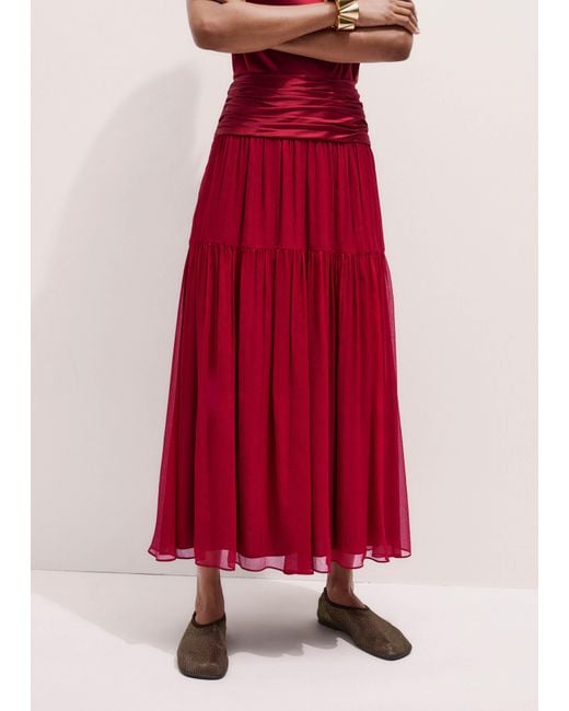 ME+EM Red Silk Satin Crinkle Maxi Skirt