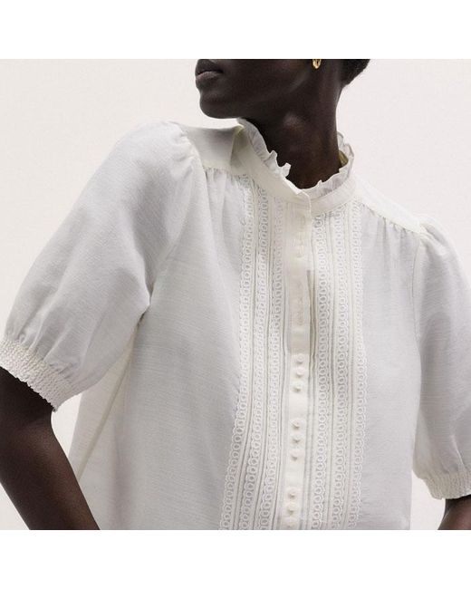 ME+EM Multicolor Silk Cotton Trim & Pintuck Detail Straight Blouse