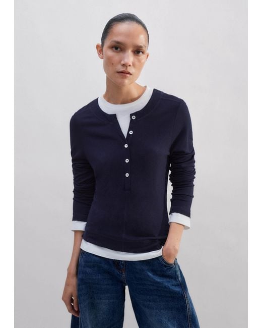 ME+EM Blue Double-Layer Look Long Sleeve Top