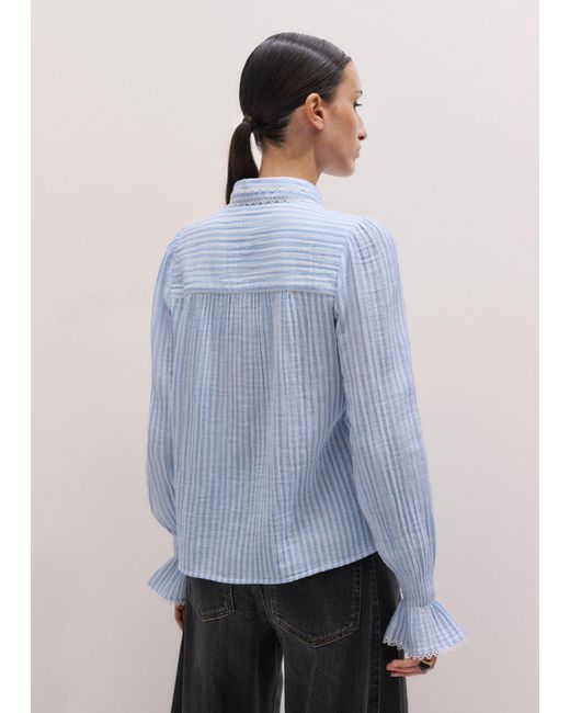 ME+EM Blue Cheesecloth Stripe Long Sleeve Blouse-Soft
