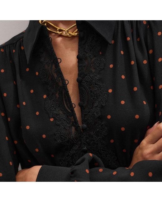 ME+EM Black Winter Polka Dot Lace Trim Maxi Dress/Caramel