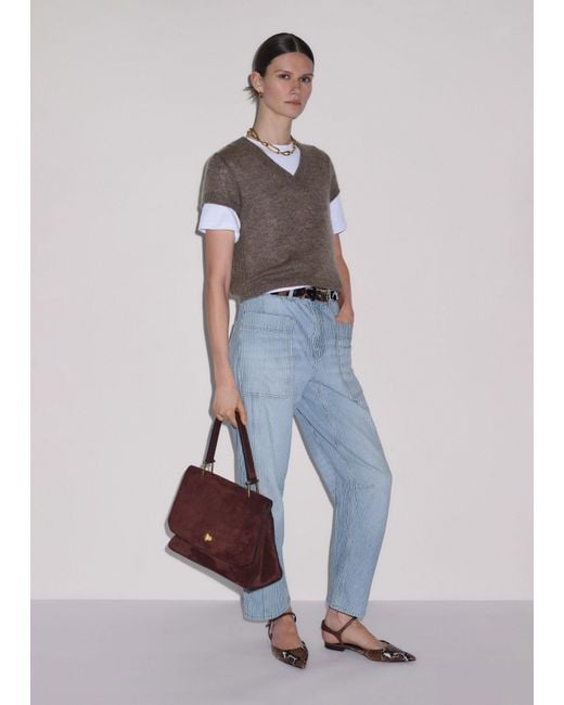 ME+EM Brown Merino Cashmere Silk V-Neck Straight Baby Tee