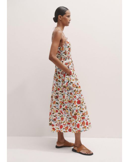 ME+EM Natural Cotton Rosebush Print Midi Dress