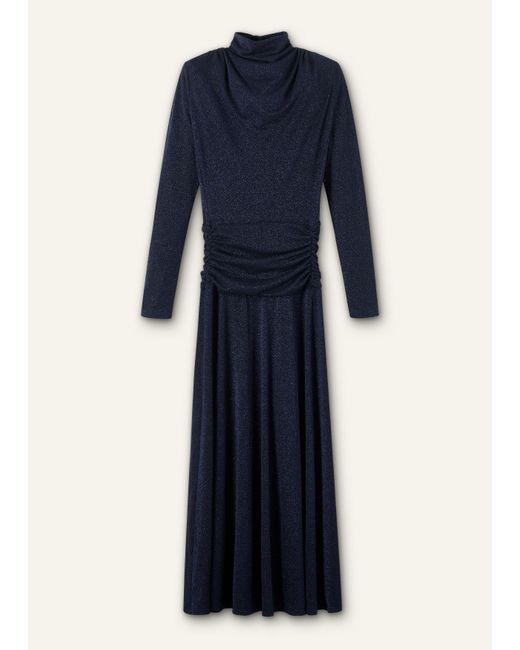 ME+EM Blue Metallic Draped Cowl Neck Maxi Dress