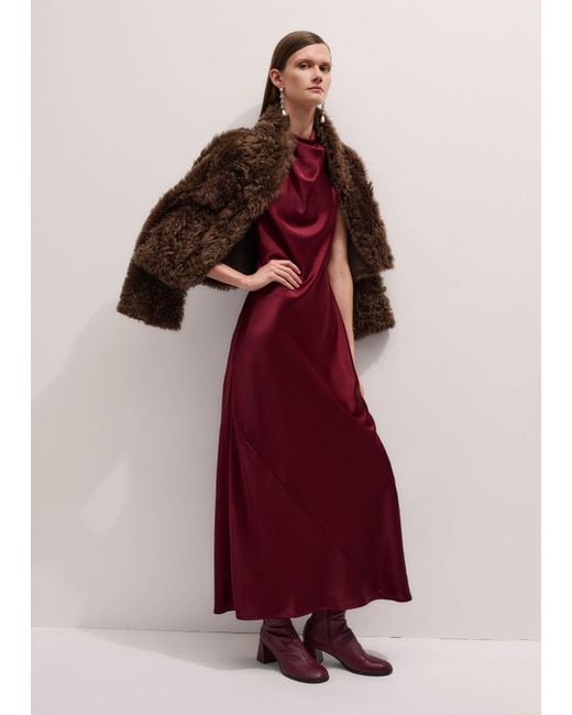 ME+EM Red Satin Drape Neckline Maxi Dress