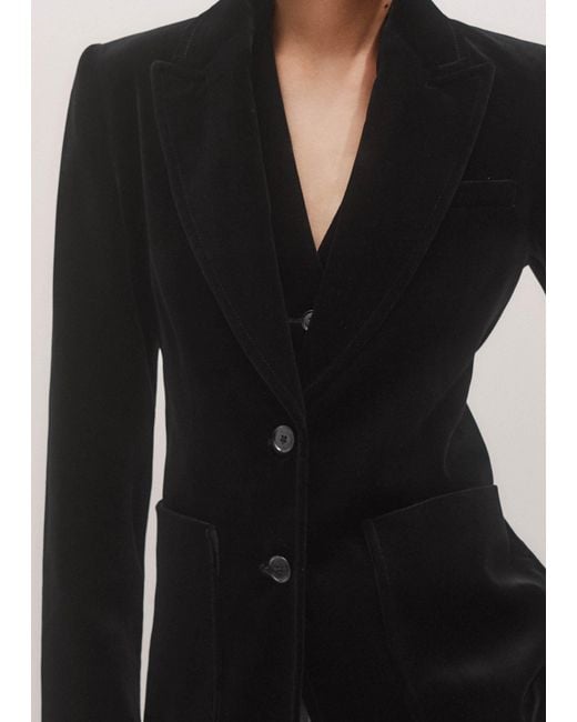 ME+EM Black Stretch Velvet Sharp Shoulder Contour Blazer