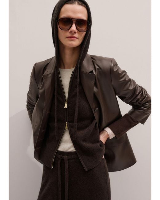 ME+EM Brown Cashmere Two Way Zip Straight Hoody Warm Chocolate Melange