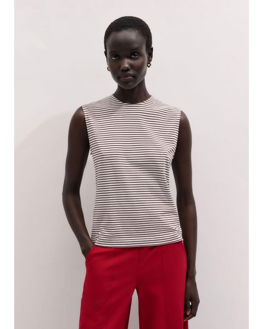 ME+EM Red Impossibly Soft Scarf Neck Sleeveless Tee + Tie Cocoa-Light Cream