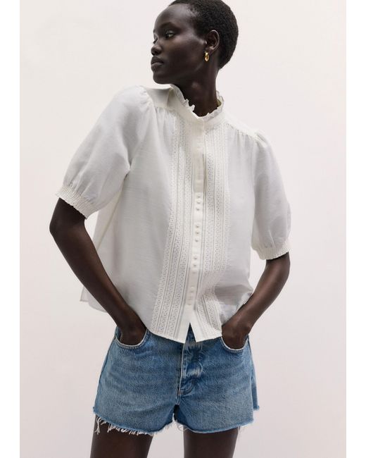 ME+EM Multicolor Silk Cotton Trim & Pintuck Detail Straight Blouse