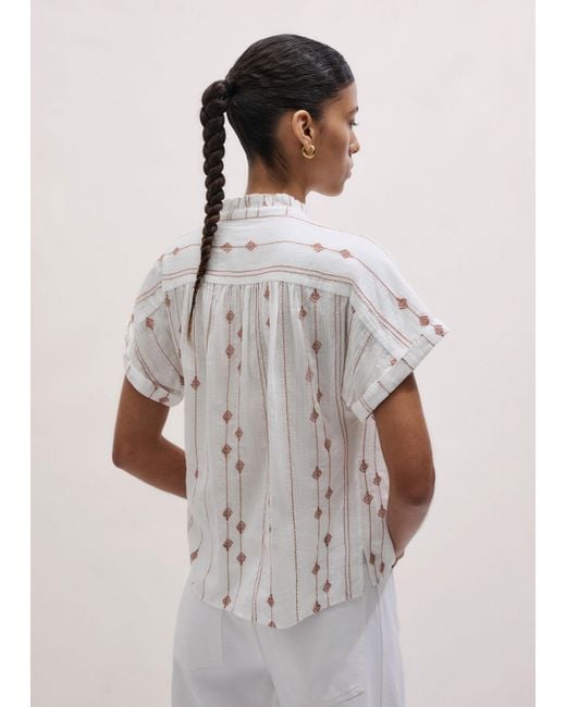 ME+EM White Cotton Geo Leaves Embroidery Blouse Soft-Cinnamon