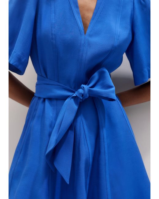 ME+EM Blue Panel Detail Fit And Flare Short Dress + Tie