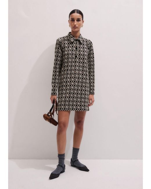 ME+EM White Graphic Jacquard Short A-Line Dress