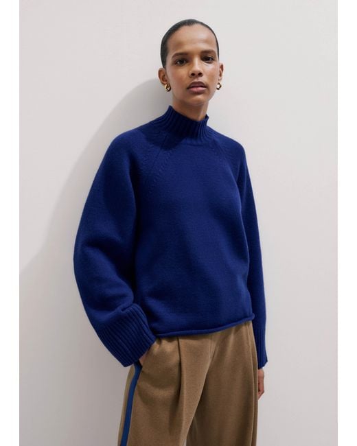 ME+EM Blue High Neck Relaxed Raglan Jumper