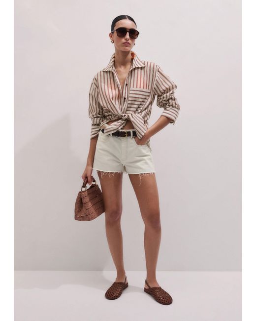 ME+EM Brown Cotton Voile Stripe Boyfriend Shirt Cinnamon-Light Cream