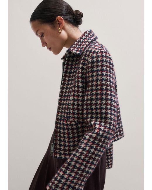 ME+EM Black Houndstooth Fitted Cropped Jacket