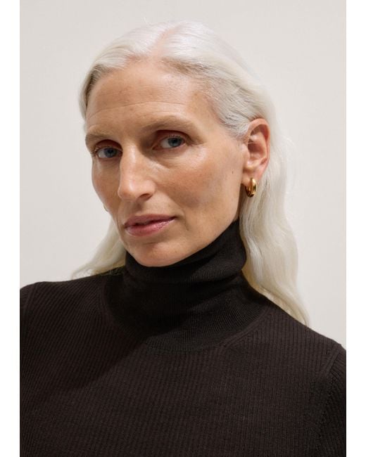 ME+EM Black Superfine Ribbed Roll Neck Tee