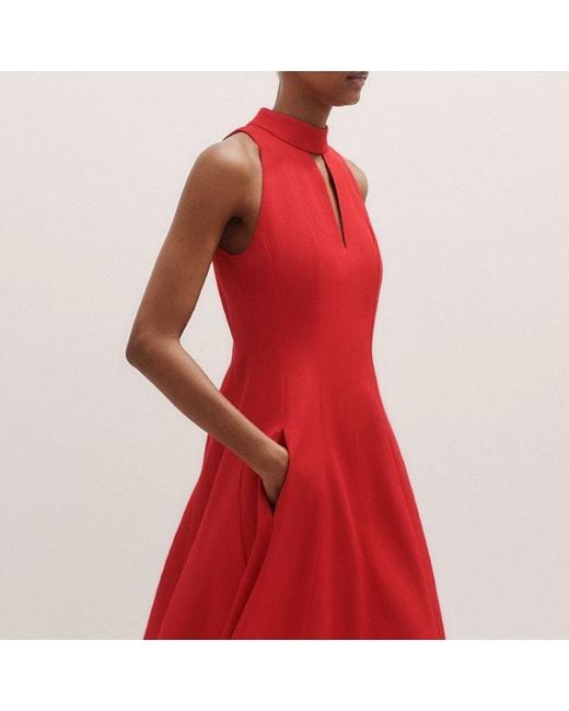 ME+EM Red Italian Twill Fit And Flare Maxi Dress