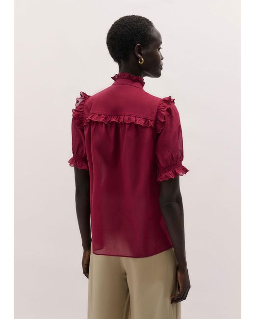 ME+EM Red Cotton Schifflie Blouse