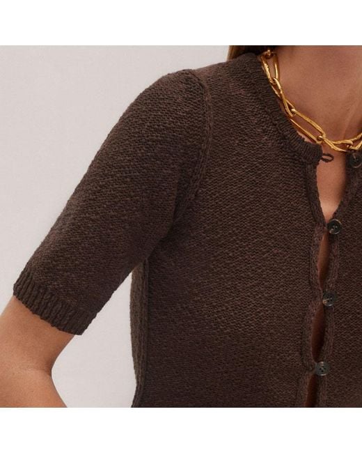 ME+EM Brown Bouclé Buttoned Tee