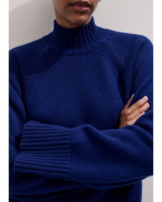 ME+EM Blue High Neck Relaxed Raglan Jumper