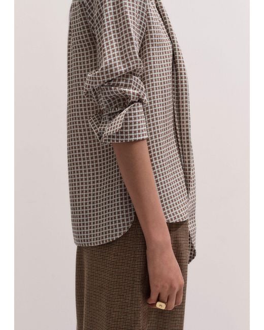 ME+EM Natural Squared Geo Print Blouse With Tie + Arm Adjuster Light Cream-Multi