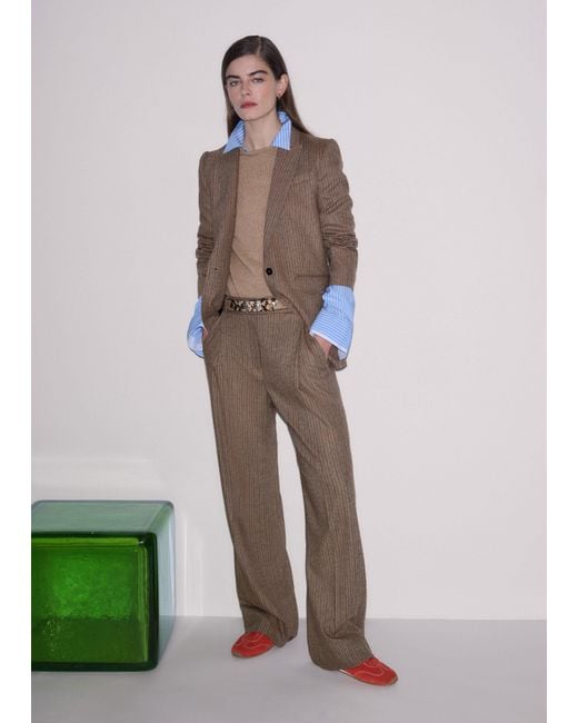 ME+EM Brown Pinstripe Sharp Shoulder Blazer Mocha