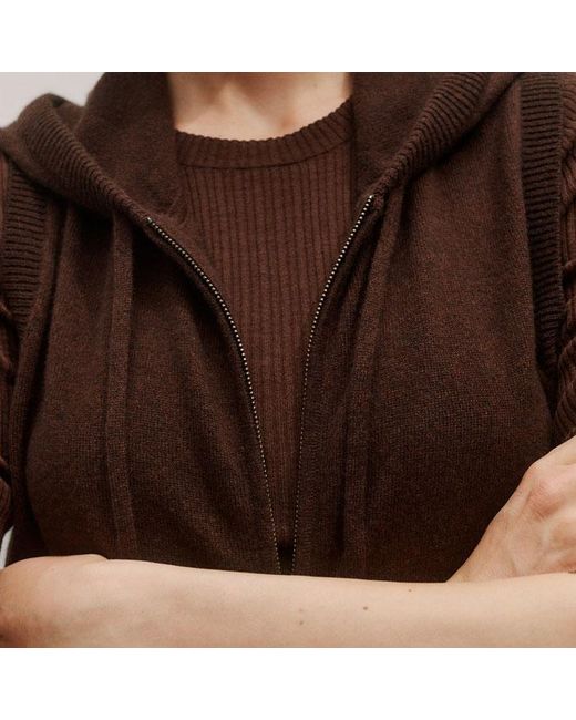 ME+EM Brown Cashmere Sleeveless Relaxed Zip Hoody Espresso