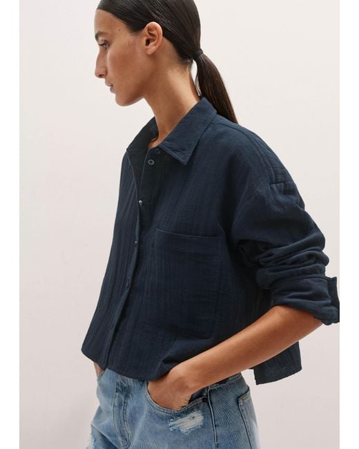 ME+EM Blue Cheesecloth Cropped Shirt