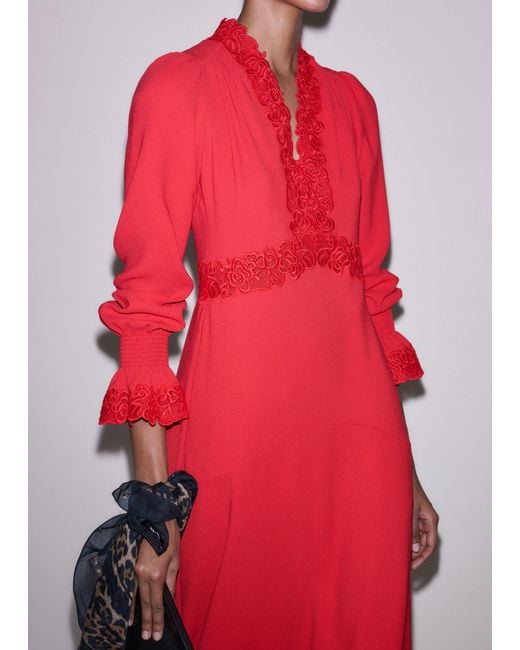 ME+EM Red Fit & Flare Lace Detail Maxi Dress Rose Petal