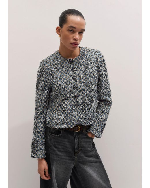 ME+EM Gray Boxy Crop Tweed Jacket