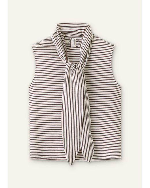 ME+EM Red Impossibly Soft Scarf Neck Sleeveless Tee + Tie Cocoa-Light Cream
