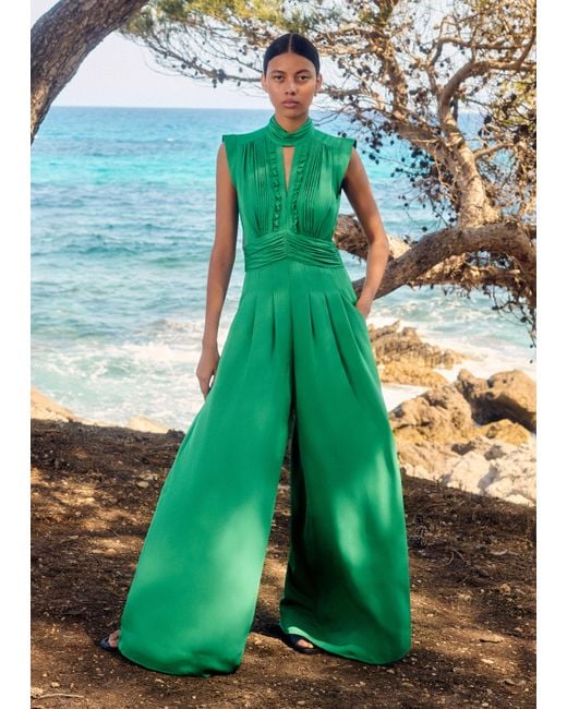 ME+EM Green Silk Wide-Leg Jumpsuit