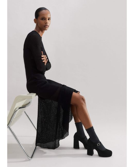 ME+EM Black Lace Stitch Evening Maxi Dress