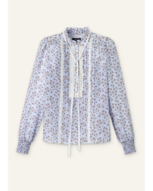 ME+EM Blue Scallop Daisy Print Trim Detail Blouse + Tie
