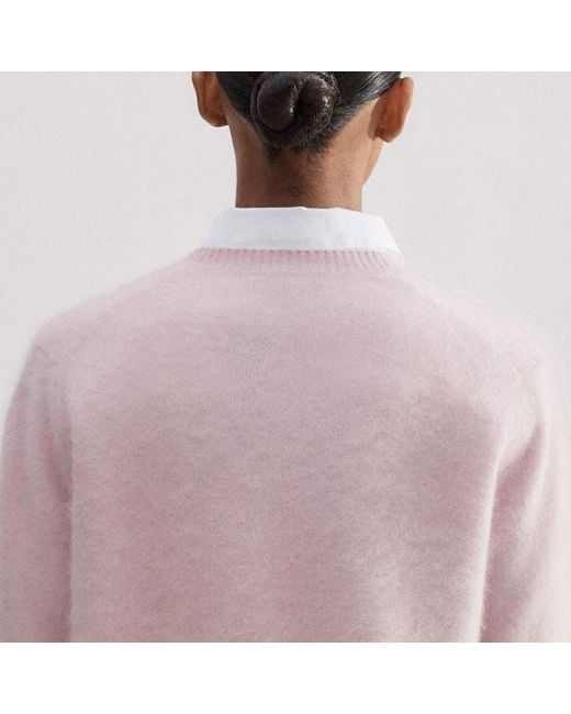 ME+EM Pink Brushed Cashmere Crew Neck Cardigan