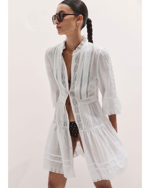 ME+EM White Cotton Voile Lace Trim Short Dress + Slip