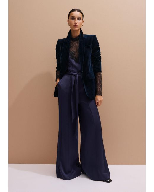 ME+EM Blue Lace + Satin Back Crepe Wideleg Jumpsuit + Belt