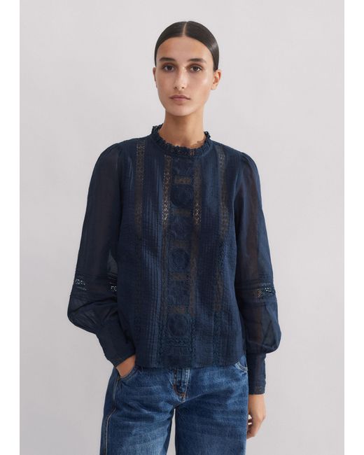 ME+EM Blue Cotton Voile Lace Top