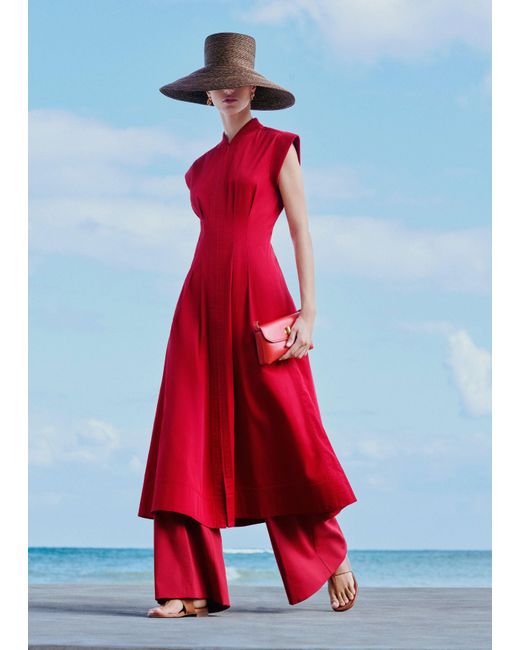 ME+EM Red Sporty Knit Trim Detail Midi Dress